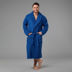 Мужской халат с вышивкой "Именной" (синий)