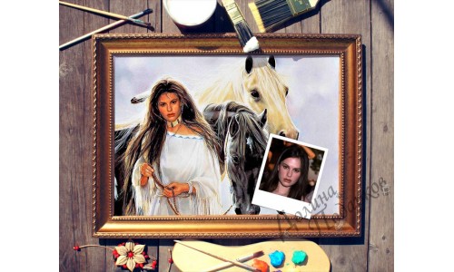 Портрет по фото *Девушка с лошадьми*
