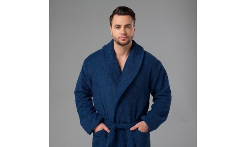 Мужской халат с вышивкой "Именной" (темно-синий)