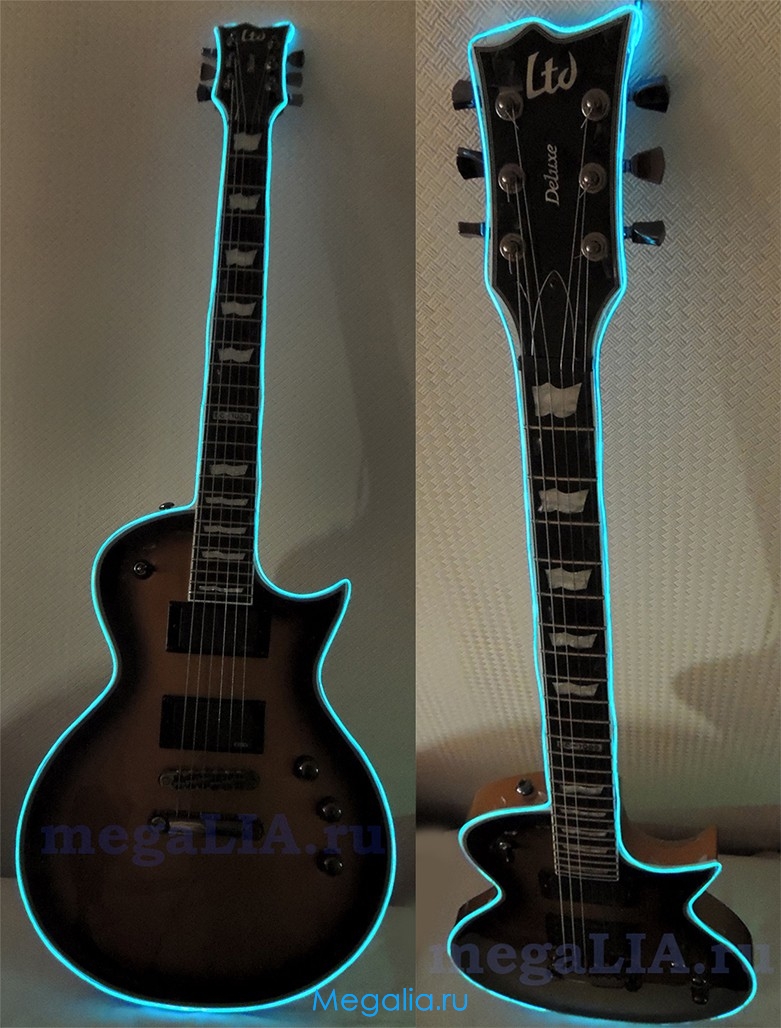 Неоновый шнур для гитары 3 метра, цвет синий